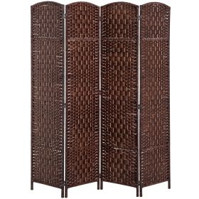 4 Panel Wicker Room Divider 6' Tall Freestanding Folding Privacy Screen Brown