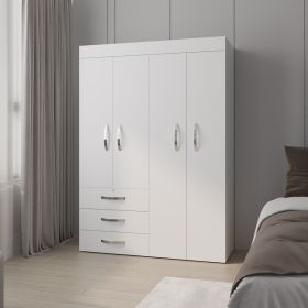FM FURNITURE Laurens 4-Door Wardrobe with Drawers and Shelves, Multistorage, Spacious Design, White