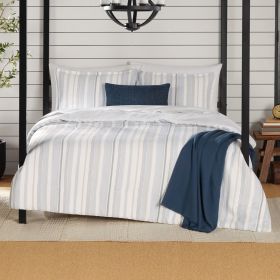 Full/Queen Comforter Set, All-Season, 5-Piece, Blue Yarn Dyed Stripe