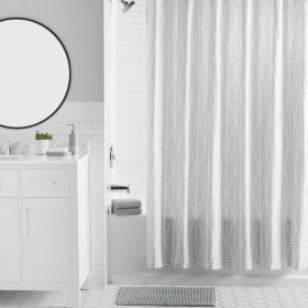 16-Piece Grey Diamond Geo Shower Curtain Bathroom Set -- Fabric Curtain with Rug, Hooks, Soap Dispenser Accessories
