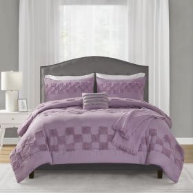 5-Piece Purple Check Comforter Set, Full/Queen