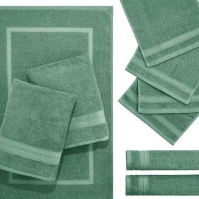 9-Piece 100% Cotton Towel and Bath Mat Dorm Bundle Set, Green Sage