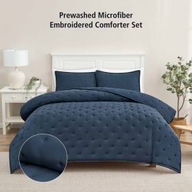 3-Piece Navy Comforter Set for Adults and Teens, Full/Queen