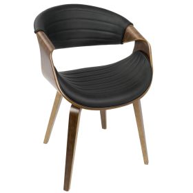 Symphony Mid-Century Modern Dining/Accent Chair in Walnut Wood and Black Faux Leather by