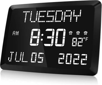 Digital Clock, 11.5" Large Display Calendar Clock with Day and Date, Indoor Temperature, Adjustable Brightness, Snooze,12/24H, DST for Home, Offi
