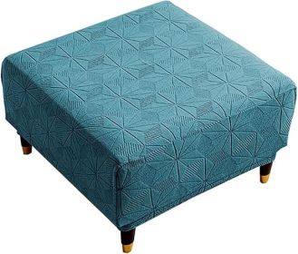 Square Ottoman Cover, Soft Knitted Jacquard Cover for Ottoman Square, Living Room Storage Stool Ottoman Cover Footstool Protection (Dark Green, S