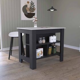 Kitchen Island Dozza, Three Shelves, Black / Ibiza Marble Color Finish