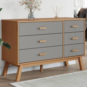 Drawer Cabinet Grey and Brown Solid Pine Wood, Engineered Wood
