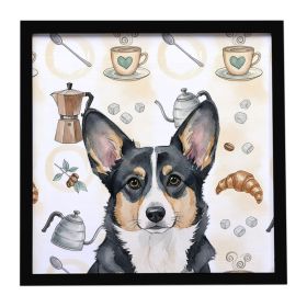 Black and White Cardigan Welsh Corgi Coffee Bar Framed Metal Print Bathroom, Kitchen, Office, Home Decor Wall Art Ready to Hang, Square, 8X8